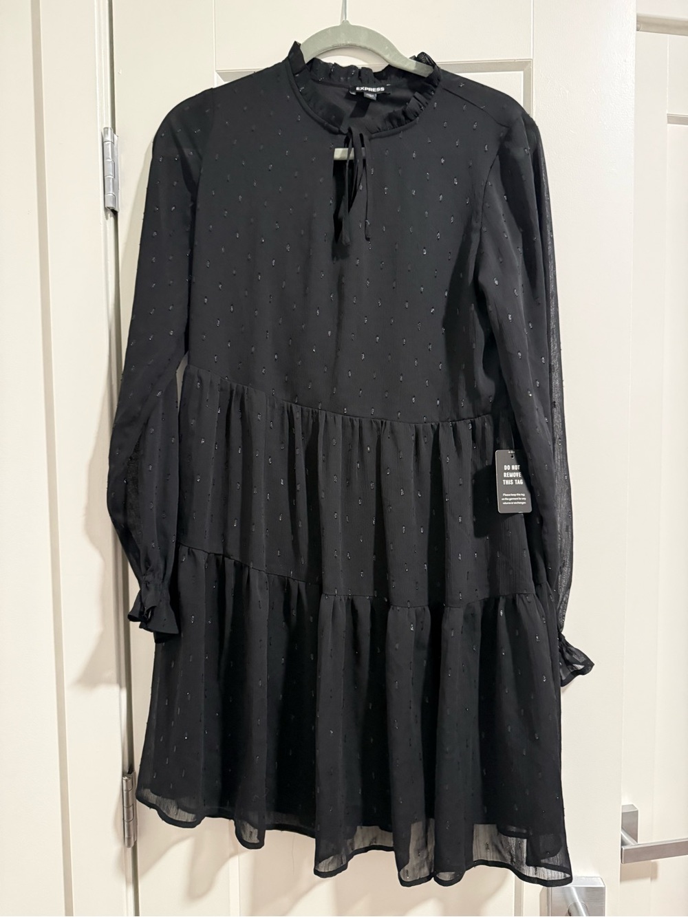 Express Black Tiered Long-Sleeve Dress